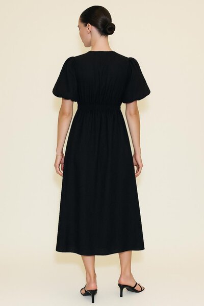 HAKKE Double-Breasted tie-up short sleeve muslin dress