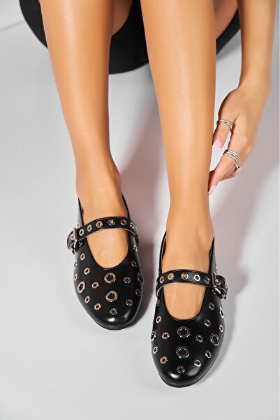 Joana Women's Ballerinas Black Ecological Leather Elisey