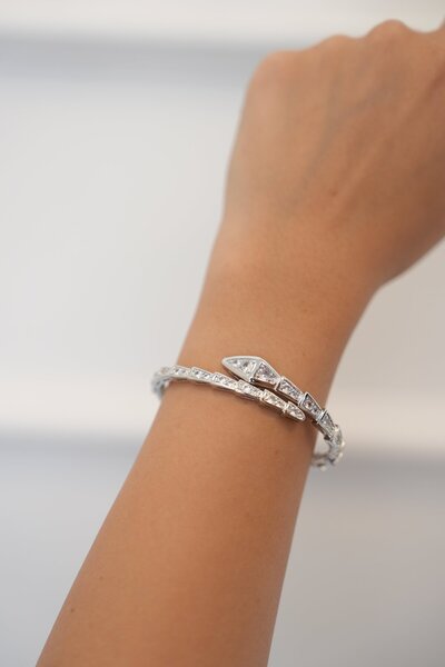 Ladies&Gentlemen سوار أصفاد نسائي من سلسلة VIP موديل الثعبان باللون الفضي