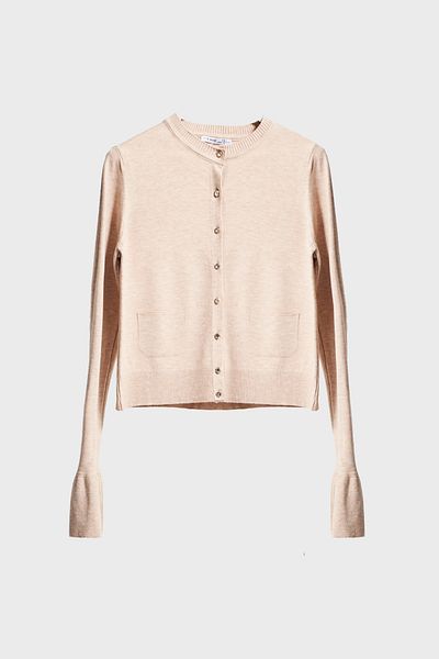 its basic Women's Beige Color W5-57 Flared Sleeve Buttoned Viscose Blended Knitwear Cardigan with Front Pocket