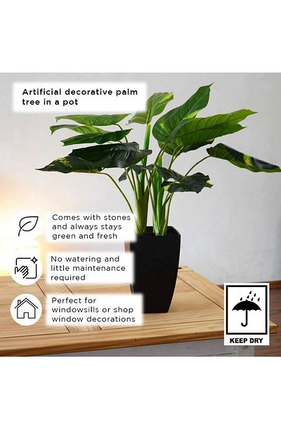 Koopman Planta artificiala Palmier Philodendron, Azay Design, bogat in frunze, in ghiveci inalt negru 65cm
