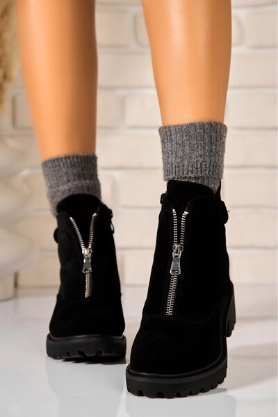 Joana Γυναικείες μαύρες μπότες με επένδυση γούνας από οικολογικό σουέτ Zyon2