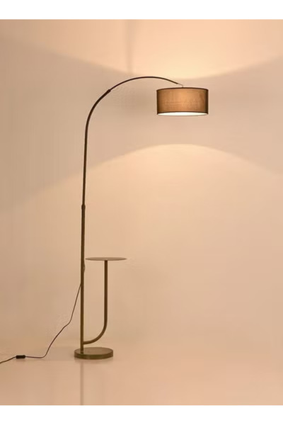 Taimi Pack Of 2 Floor Lamp With Brown Lampshades With Shelf