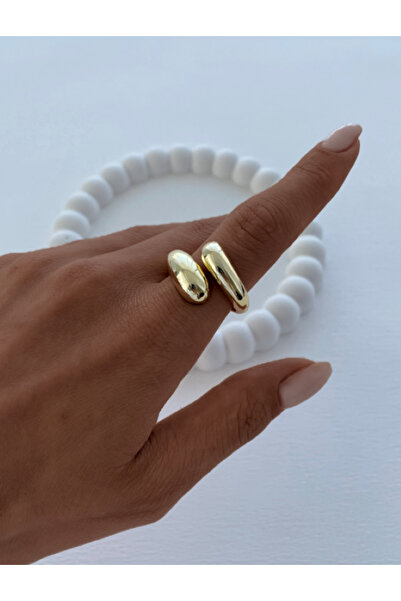 Ervalina Çapraz Gözyaşı Damla Çelik Yüzük Gold Renk