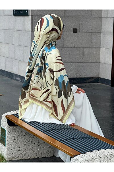 Qalortex Scarf Şal din bumbac cu model Lotus moale-galben lămâie