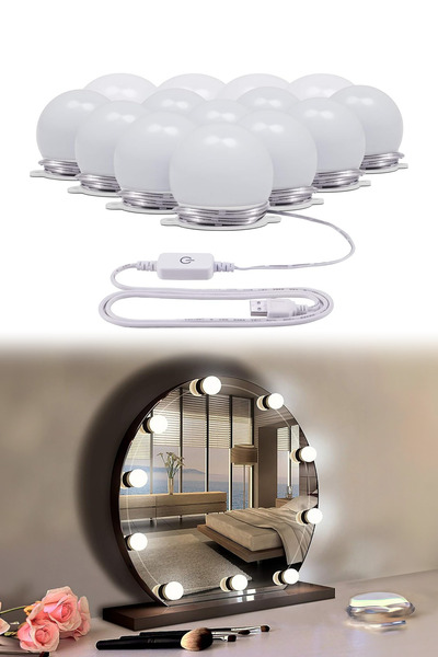 NOYİSKA Hollywood Tarzı 10'lu Makyaj Masası Aynası Ledi Nostaljik Ayna Led Iş...