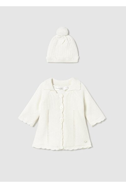 MAYORAL Cardigan lung tricotat și pălărie cremă pentru fetiță nou-născută
