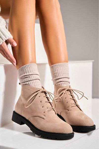 Joana Women's Khaki Faux Suede Fur-lined Boots Evaley