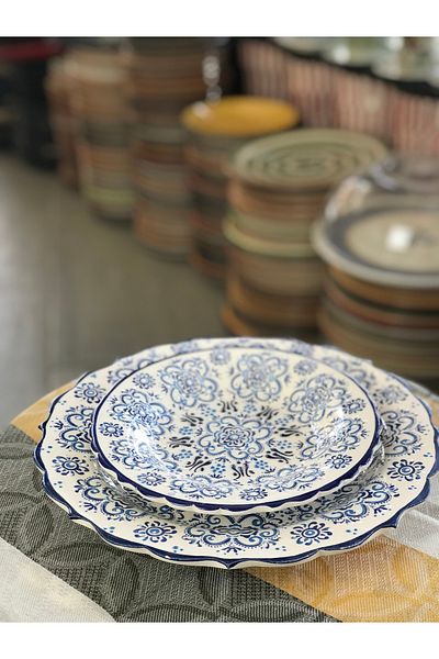 RGS HOMELİFE Set of 2 Blue Patterned Ceramic Plates – 19 cm and 25 cm