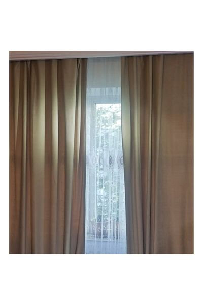 Elegant Set of two velvet curtains, Elegant, Cream, worked on a curtain rod and rail, 2x150x260 cm