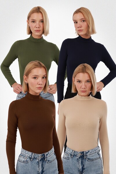 Yade Fashion Kadın Uzun Kol Body 4’lü Set