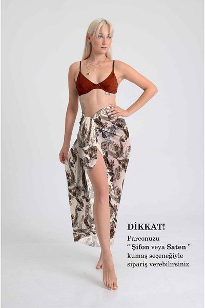 DESENİX Vintage Paisley & Floral Patterned Pareo |   Powder Beige Floor |   100X145Cm |   Digital Printing Chiffon / Satin