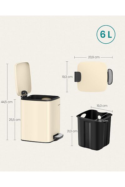 SONGMICS Bathroom waste bin with pedal and soft-close, 6 liters, beige