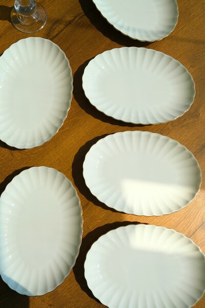 Kütahya Porselen Bone Luz Gold Mesh Boat Plate 27X19Cm Bnlzf28Ky20 6 Pcs