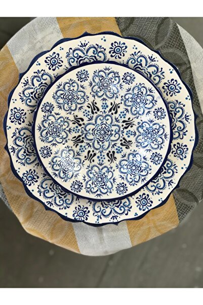 RGS HOMELİFE Set of 2 Blue Patterned Ceramic Plates – Gift Presentation Plate Decorative 19 cm and 25 cm