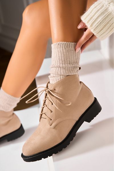 Joana Women's Khaki Faux Suede Fur-lined Boots Evaley