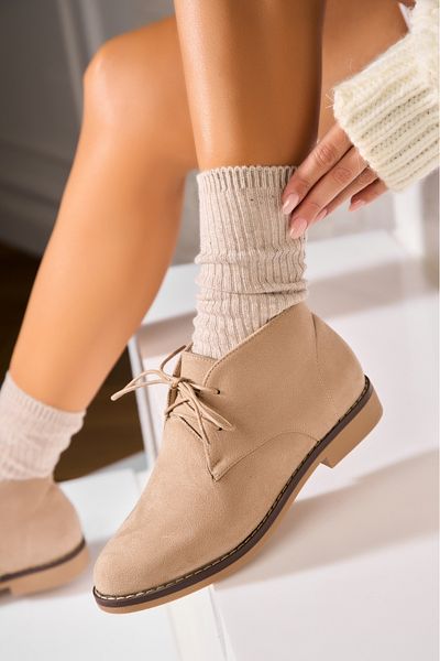 Joana Women's Khaki Fur-lined Boots Made of Eco-Suede Leather Brylin