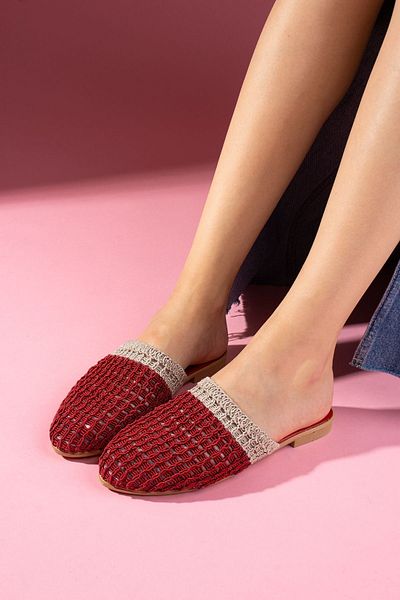 FUGA MODA Kaiser Red Mink Two-Color Closed Front Knitted Knitwear Slippers
