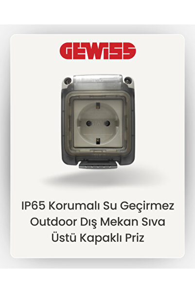 Gewiss IP65 Korumalı Su Geçirmez Outdoor Dış Mekan Sıva Üstü Kapaklı Priz
