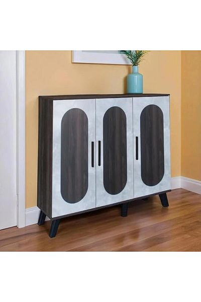 BAITY Shoe cabinet with 3 doors, Malaysian wood, dark brown and gray - MLY-1047