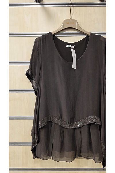 Park Moda Italian Silk Blouse with Sequin Detail