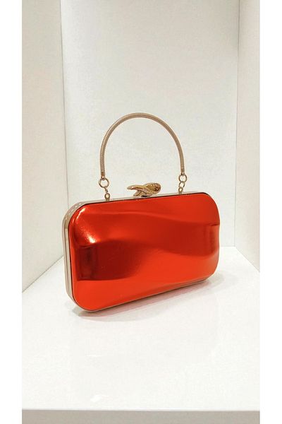 Butik Beyabags Skin Fabric Shiny Red Evening Bag