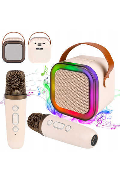 MasterLED Set karaoke portabil, difuzor Bluetooth, 2 microfoane ergonomice, i...