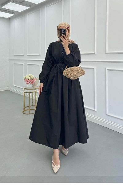 EFSUN MODA Poplin Fabric Front Nerve Bib Dress Black