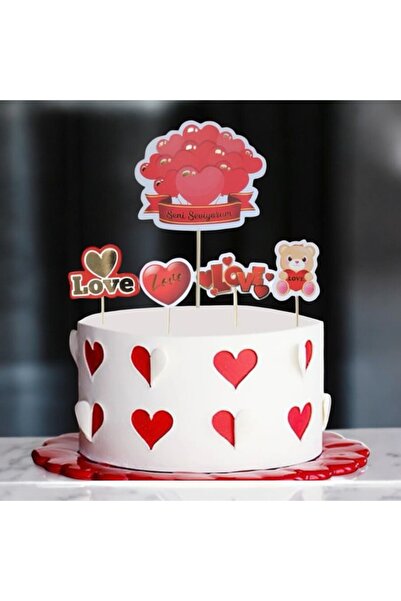 Barış Süs P مجموعة أعواد الأسنان لتزيين الكيك بطابع الحب - 5 قطع