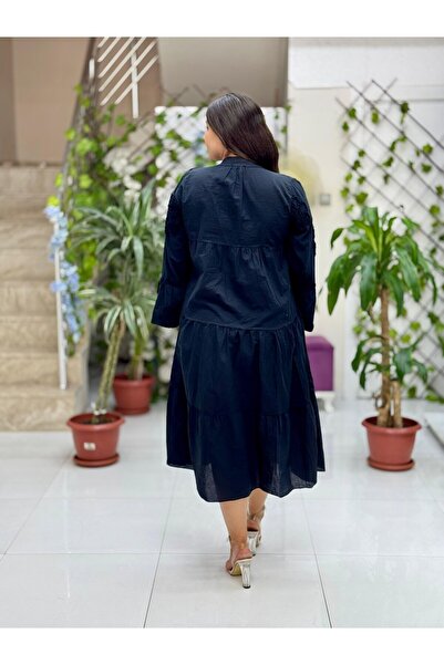 Punta Otantik Pt54830 Front Button Brodeed Judge Collar Coton Italian Dress Black