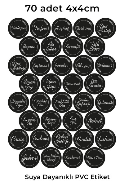 alışveriş kurdu 70 Pieces Black Printed Spice Nuts Jar Label Sticker