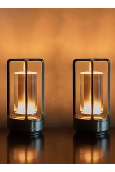 Taimi Pack Of 2 Crystal Lantern Table Lamp, Modern Wireless Rechargeable, Dimmable Night Light, Black