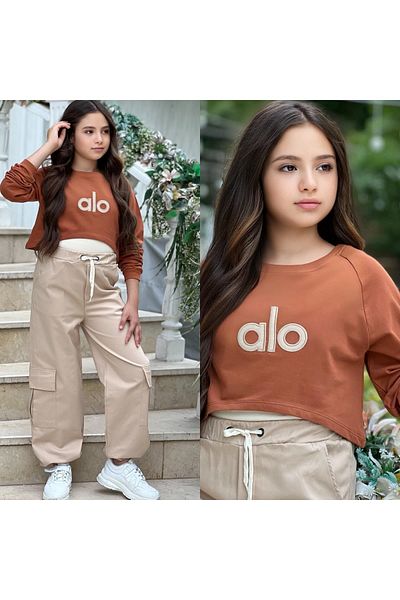 ALPİDS 3-Piece Combed Cotton Sweatshirt Athlete Girl's Set with Gabardine Pants