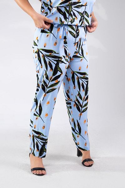 Roxxlen Large Size Patterned Jumpsuit Blue