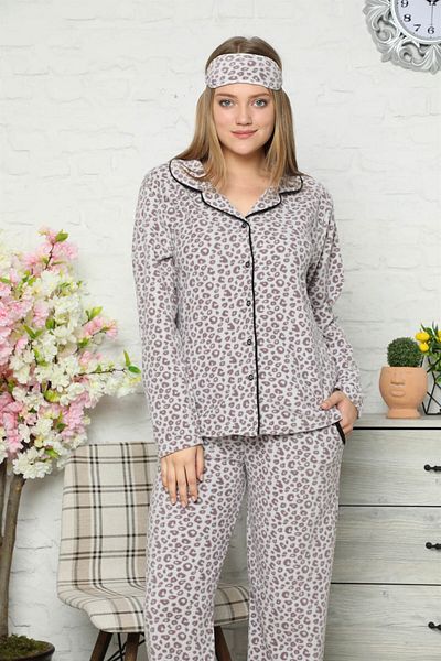Skygo Fashion Stripe Fleece Front Button Women's Pajamas Set 8082