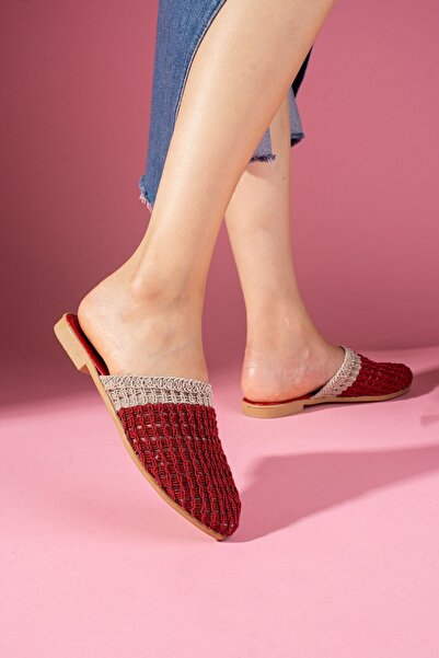 FUGA MODA Kaiser Red Mink Two-Color Closed Front Knitted Knitwear Slippers