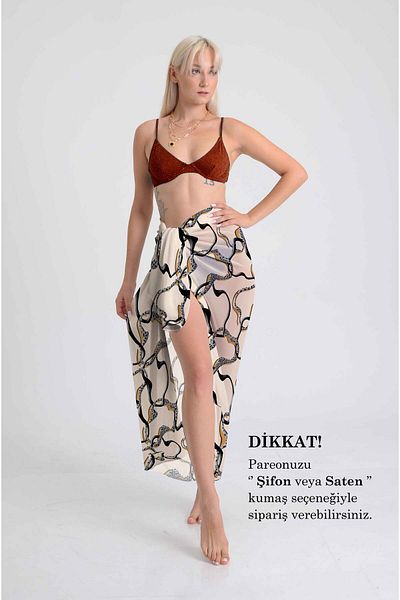 DESENİX Modern Pareo with Chain Pattern |   Powder Floor |   100X145Cm |   Digital Printing Chiffon / Satin