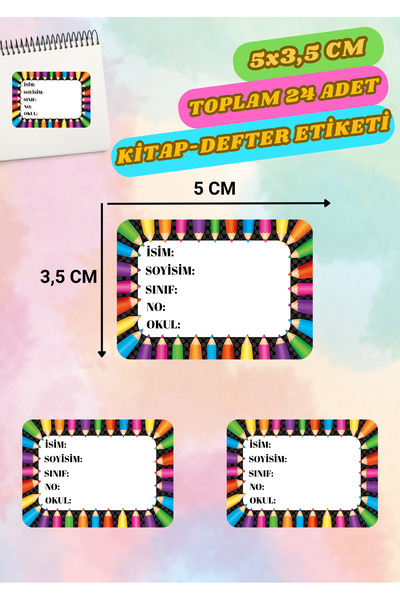anka design Boş İsimsiz Okul Etiketi Defter Kitap Kalem Sticker (5x3,5 cm ) 2...