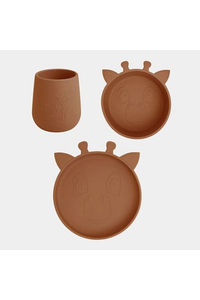 Nuuroo Silicone Dining Set, 3-piece, Judi Giraffe Caramel Cafe