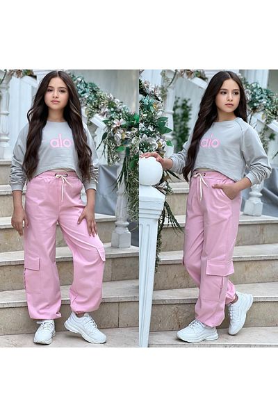ALPİDS 3-Piece Combed Cotton Sweatshirt Athlete Girl's Set with Gabardine Pants
