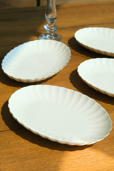 Kütahya Porselen Bone Luz Gold Mesh Boat Plate 27X19Cm Bnlzf28Ky20 Set of 4