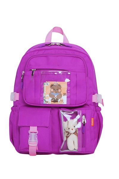 ÇANTA Purple Girls School Backpack with Kawaii Korean Style Accessories