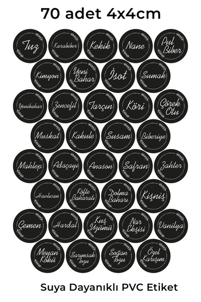 alışveriş kurdu 70 Pieces Black Printed Spice Nuts Jar Label Sticker