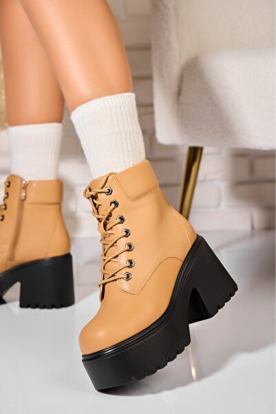 Joana Γυναικείες μπότες Kiyla με επένδυση γούνας Camel από οικολογικό δέρμα