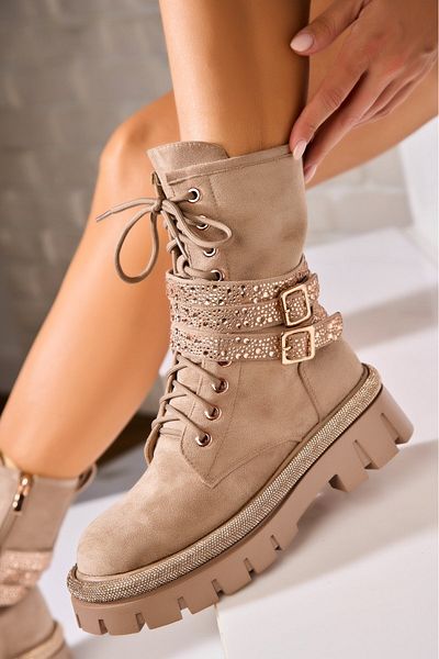 Joana Khaki Women's Fur-lined Boots Made of Eco-Suede Leather Nollie