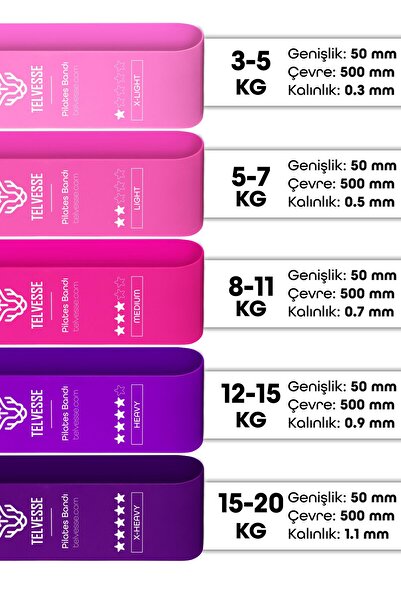 Telvesse Pilates Resistance Band Set with 5 Bags | Closed End Loop Rubber for Exercise Squat Aerobic Pink