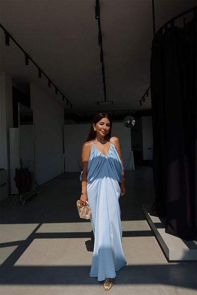 Özge Özgenç Front Back V Long Satin Dress