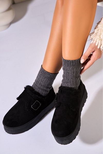 Joana Women's Black Fur-lined Boots Made of Eco-Suede Leather Sacha
