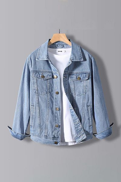 Edwox Men's Regular Denim Jeans Jacket Light Blue Edw397