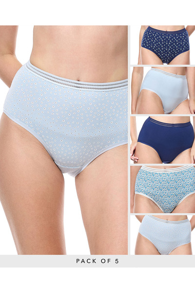 R&B Navy Blue WoMen's's 5 Pack Printed Full Briefs